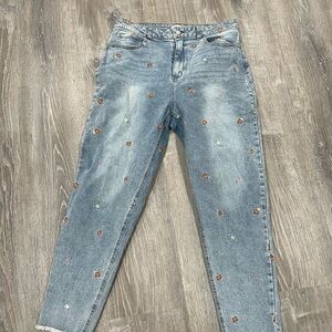 Butterfly & Flower Embroidered Jeans
